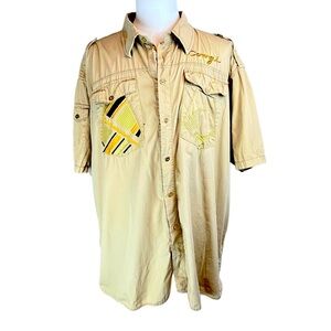 Vintage COOGI Tan Camp Shirt‎ Men's Size 4XL Oversized Hip Hop 90s Y2K Rap Flaws